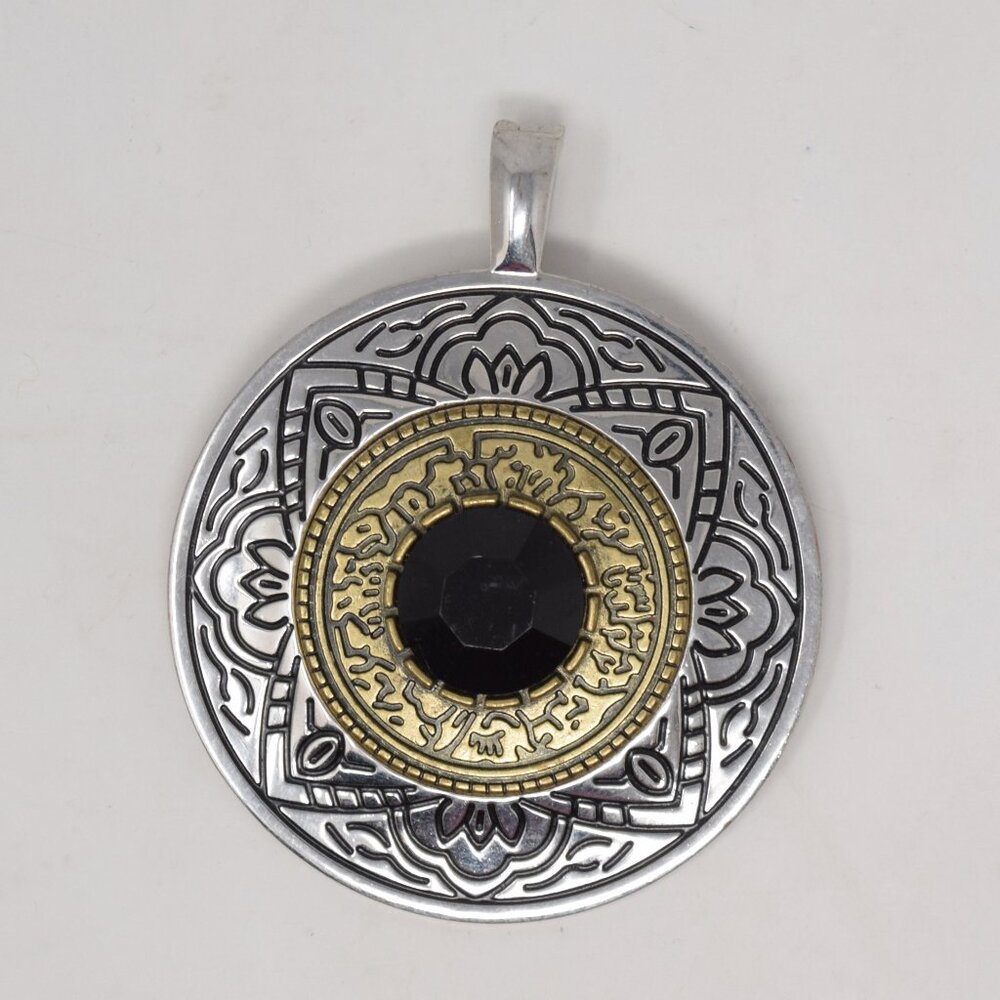 Premier Designs Pendant Round Silvertone Bronze Tone Mesa Boho Statement Bold